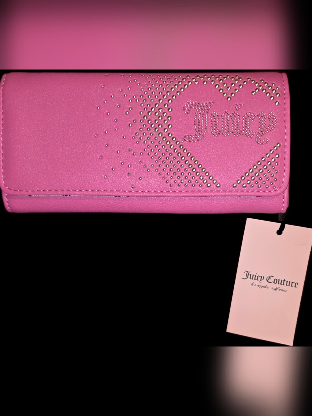 Juicy Couture Hot Pink Rhinestone Heart Continental Wallet